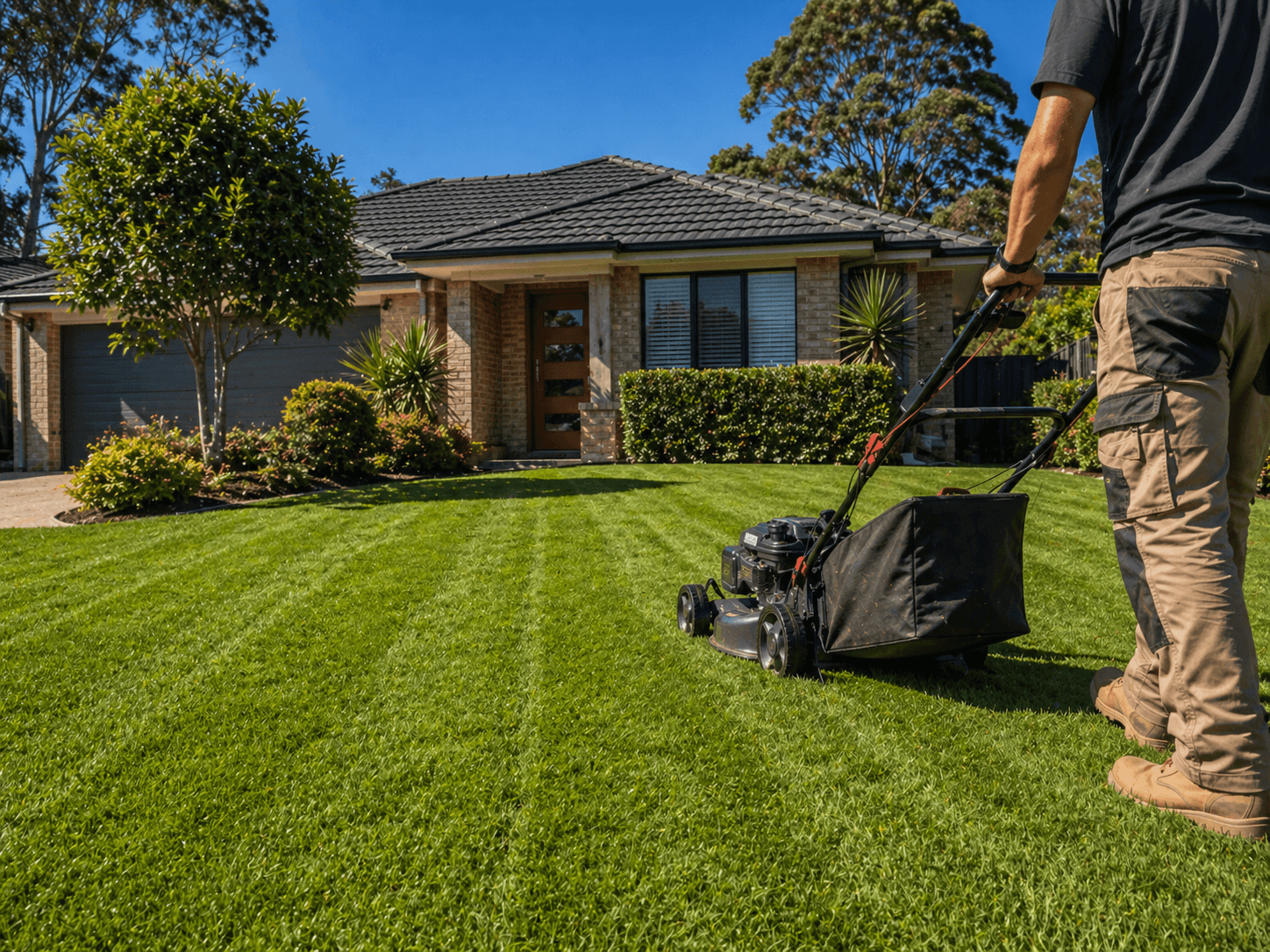 Professional push mower on a lawn